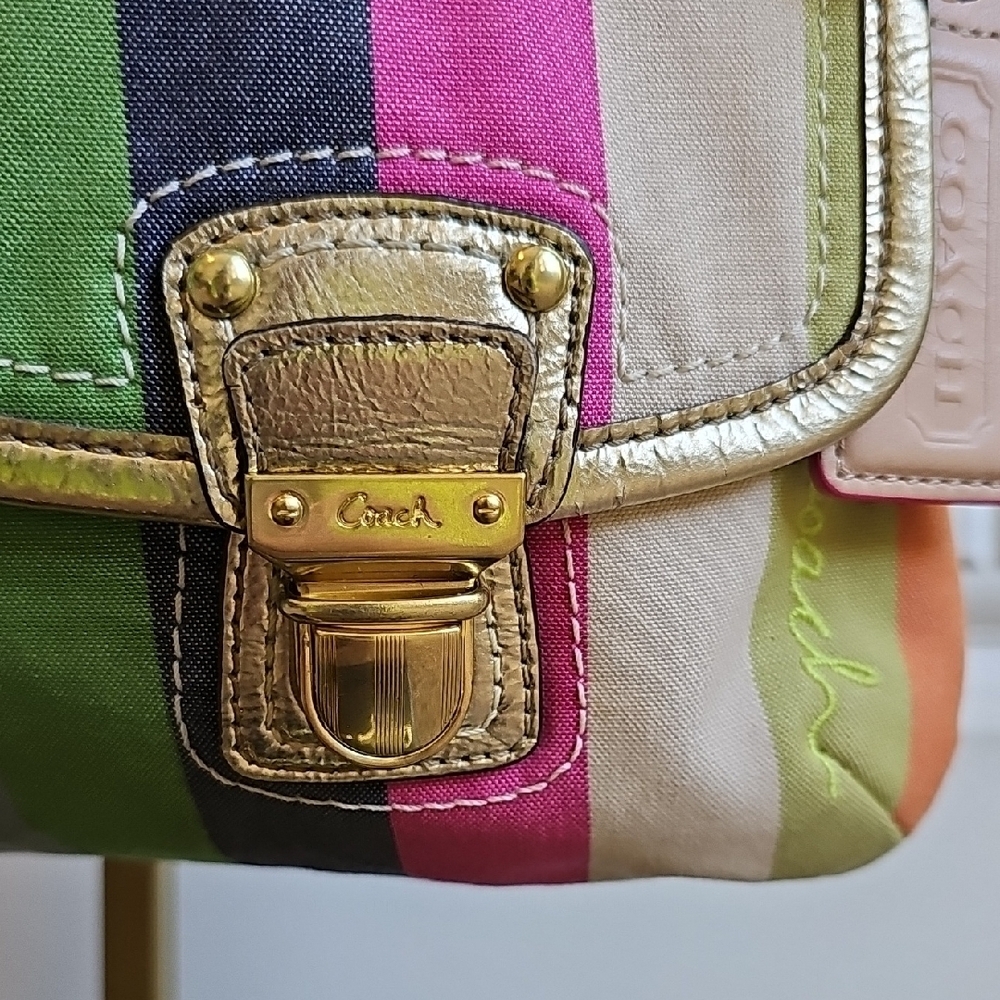 ​Coach 2011 Poppy Sequin Stripe Rocker Satchel - Style 19025 - Multi-Color EUC - Picture 6 of 16